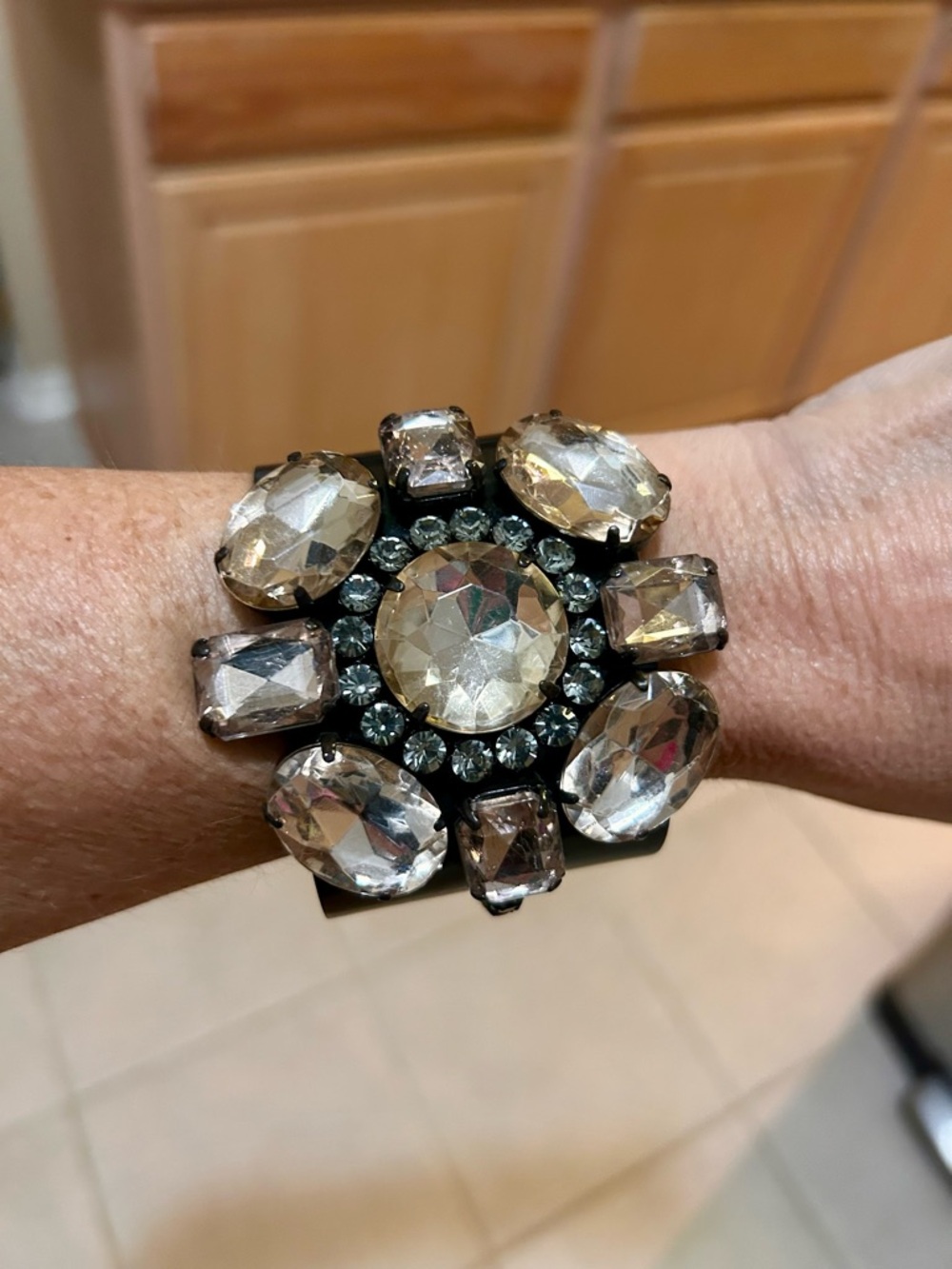 J. Crew pink Crystal Flower Cocktail Bracelet